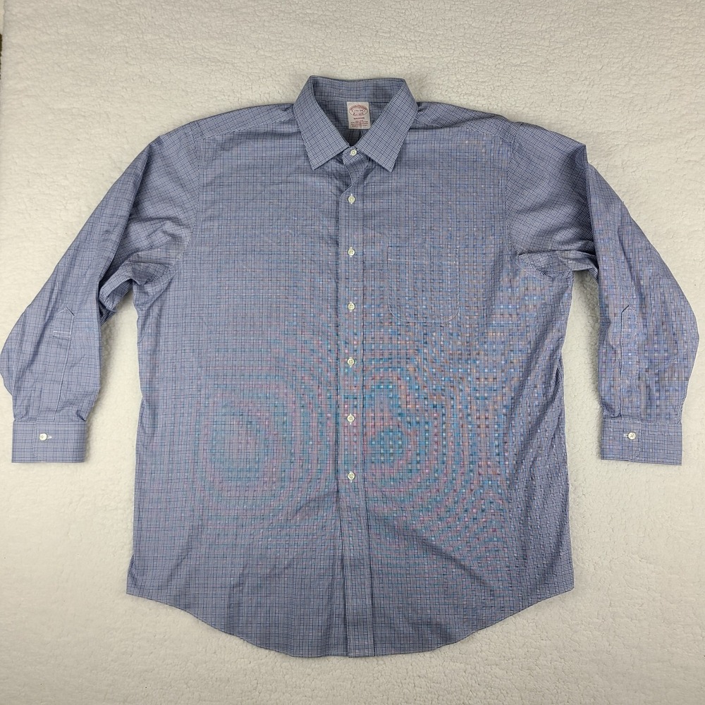 Brooks‎ Brothers Dress Shirt Mens 17.5 - 34 Blue Plaid Madison Supima Button Up